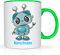 Print-Klex Tasse mit Namen und Roboter Kind Motiv Bedruckt Namenstasse Robo Tasse für Jungen Kindertasse Keramiktasse Weiß/Grün Geschenkbecher Spruchtasse Keramik mit Druck Kinder Tasse 330ml