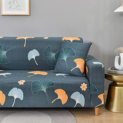 Morbuy Stretch Sofabezug Sofaüberwurf Spandex-Stoff Moderne Minimalismus Bedruckter Antirutsch with Armlehnen Sofahusse Universal Elastisch Couchbezug (3 Sitzer(190-230cm),Ginkgo Biloba)