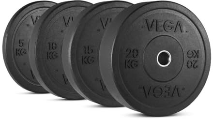 VEGA Fitness Bumper Plate 1x 20kg - gummierte & stoßabsorbierende Olympische Hantelscheibe fürs Hanteltraining, Gusseisen - Gummiummantelt, Gewicht: 20 kg, Stück, 50,6 mm Aufnahme, Durchmesser: 45 cm