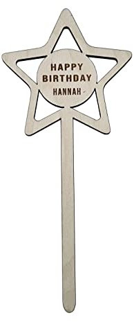 stika.co Personalised Wooden Star Wand Laser Cut, Cake Topper, Happy Birthday Cake Accessory, Cake Decor, Party Accessory (Name)