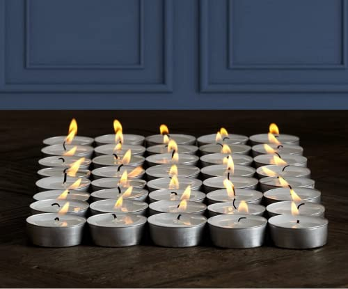 Pomp Glow Teelichter (100 Stück) weiße geruchlose dekorative Kerzen die Ihr Zuhause Ihre Hochzeit Ihr Abendessen und jeden besonderen Anlass beleuchten langlebig rauchfrei schmutzfreie Kerzen