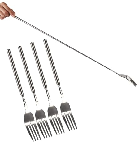 Agatige Extendable Fork, 8.7 to 25.4 Inch Long Telescopic Cutlery, Retractable Stainless Steel Tableware for Eating, Toasting, Barbecue, Camping (5)