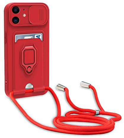 yanasuo Cordon de Coque Compatible avec iPhone 11, Collier pour Étui Colliers de cellulaire, Silicone Cover Protection de la Caméra Étui Lanyard Case-Rouge