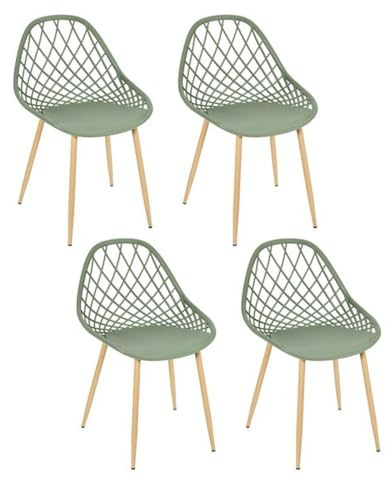 HOME DECO FACTORY Globus Kinder Leuchtglobus Tiere | Malaga-Stühle aus Polypropylen, 4er-Set, für drinnen und draußen, stapelbar, 60 x 80,2 x 51,2 cm, grün und braun