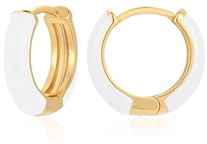 Kleine Emaille Creolen Ohrringe für Frauen, 18 Karat Vergoldete Hypoallergene Süßer Emaille Huggie Ohrring für Frauen Mädchen Schmuckges Chenke… (White)
