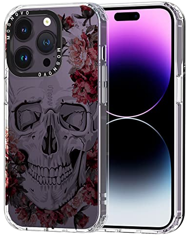 MOSNOVO für iPhone 14 Pro Hülle – Durchsichtige, schlanke, stoßfeste TPU+PC-Handyhülle, [6,6 Fuß Fallschutz/Anti-Abziehen] - Roter Blumenschädel