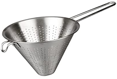 Colador Chino, Colador Chino Varilla, diámetro 20 cm, Acero Inoxidable con Mango, Forma cónica,Plateado, Cocina