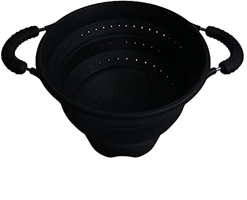 FCSHFC Scolapasta in Silicone Pieghevole Verdura Frutta Spaghetti Cesto Portaoggetti Regolabile Cesto di Verdure Casa Cucina Scolapasta (Color : Nero)