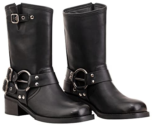 LUMUTA Stivali da equitazione da donna, a metà polpaccio, comodi, con punta tonda, stivali casual, nero, 40 EU