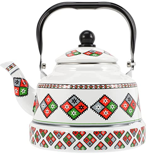 Housoutil Bollitore per Il tè Smaltato Vintage Piano Cottura Teiera Acqua Calda Bollitore Bollitore con Manico Fornello A Gas Bollitore Caffettiera 2. 5L Beige
