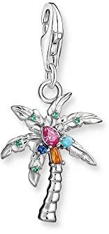 THOMAS SABO Charm-Anhänger bunte Palme aus hochwertigem, leicht geschwärztem 925er Sterlingsilber mit stilisierter Palme, Maße: 29 x 14 mm, 1932-342-7