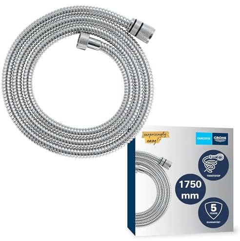 GROHE Flexible tuyau de douche salle de bains VitalioFlex métallique TwistStop 1750mm, anti-pliures, finition brillante, raccord fileté universel 1/2, chromé, 22100000 (Import Allemagne)