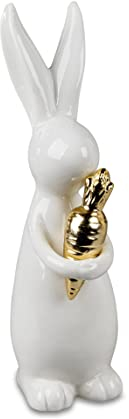 Geschenk-Himmel Hase mit Möhre in Gold, Ostern Osterhase Porzellan weiß (Osterhase klein)