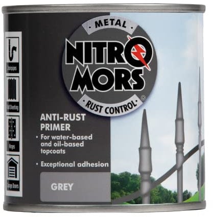 Nitromors Anti-Rust Primer Metal Protection Fast Drying Rust Resistant Formula for Water-Based & Oil-Based Topcoats 250ml, Grey