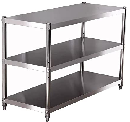 Stainless Steel Shelves, Kitchen Adjustable Standing Shelving 3 Tier Heavy Duty Metal Storage Unit for Kitchen Commercial Restaurant Garage Storage (Color : Silver, Size : 90x50x80cm)