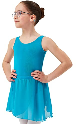 tanzmuster ® Wickelrock Mädchen Ballett - Emily - aus luftigem Chiffon antistatisch Ballettrock mit Gummizug für Kinder in Petrol, Größe:128-134