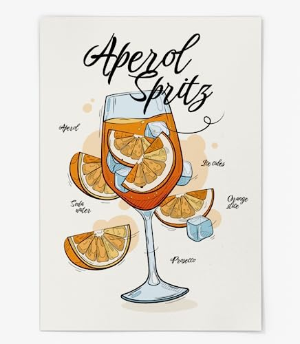 Aperol Spritz Poster - Cocktail Wandbild Poster Für Küche, Wohnzimmer, Zuhause, Arbeitszimmer, Schlafzimmer und Restaurant ((42 x 59,4 cm) DIN A2) ((42 x 59,4 cm) DIN A2) ((29,7 x 42 cm) DIN A3)
