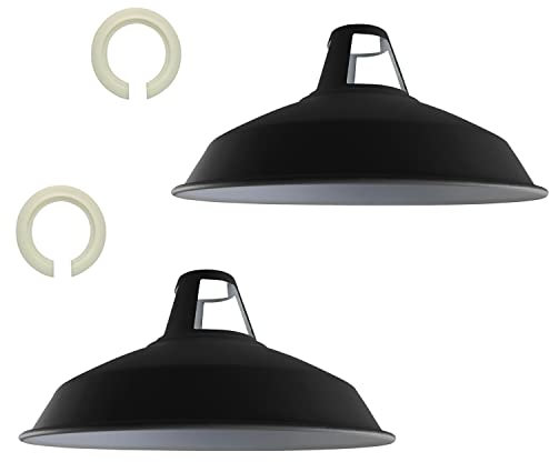 DC VOLTAGE Black Inner White Ceiling Light Shade Set of 2 Metal Lamp Shades 30cm Pendant Lighting Shade, Ceiling Fitting Light Industrial Replacement Light for Indoor Pendant Light Shades for Bedroom