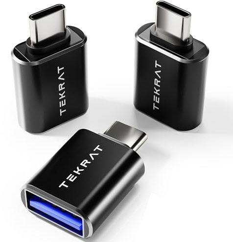 TEKRAT USB to USB C Adapter [3 Pack], USB C Male to USB 3.0 Female Converter OTG, High-Speed Data Transfer for iPhone 15, Macbook Pro, iPad Pro, Samsung Galaxy, Microsoft Surface etc.