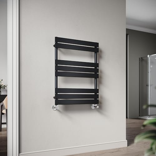 ELEGANT Flat Panel Heated Towel Rail Black Bathroom Ladder Radiator 800 x 600 mm Central Heating Towel Radiator