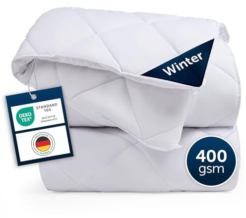 Blumtal Winterdecke 200x200 cm - Oeko-TEX zertifizierte Bettdecke 200x200 cm - extra Dicke Winter Decke - Steppdecke Winter - Steppbettdecke waschbar 95 °C - Füllmenge 400gsm - mit Eckhalterung