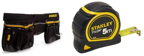 Stanley 1-96-178 Porte Outils en Toile 600 x 600 deniers - Nombreuses Poches & 1-30-697 - Mètre Tylon Bi matière 5m X 19mm - Ruban Anti-Corrosion - Blocage Du Ruban - Position Du Zéro Réel