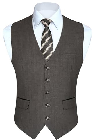 HISDERN Gilets gris ardoise Hommes Gilet de mariage classique Gilet de costume de smoking avec poches de mode Coupe régulière 2XL