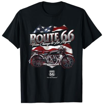 Route 66 Drapeau américain et moto T-Shirt