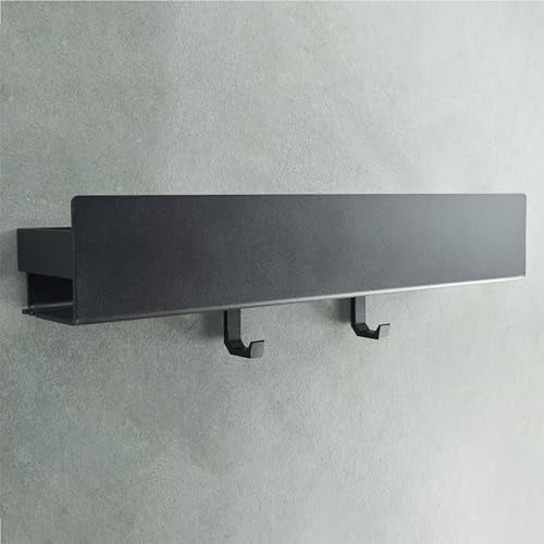 Designfabrik Hamburg Duschablage ohne Bohren | Badezimmer Organizer | Duschregal ohne Bohren | Badregal | Hängeregal | Wandregal | Duschkorb selbstklebend | Duschablage Schwarz 42 cm