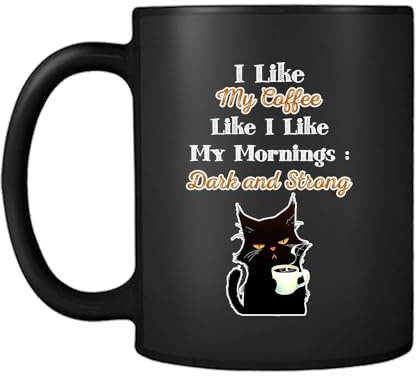 Getagift I Like My Coffee Like I Like My Mornings, Cat and Coffee Lover Mug, Black Satin Cup/Mug.