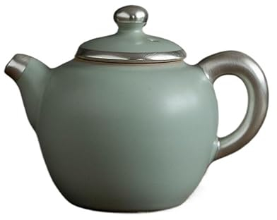 Teekanne, kleine Teekanne aus Keramik, Ru-Ofen-Teekanne mit versilbertem Teeservice, grüne Farbe, ein guter Helfer beim Aufbrühen von Tee (Q1) (Color : Q3)
