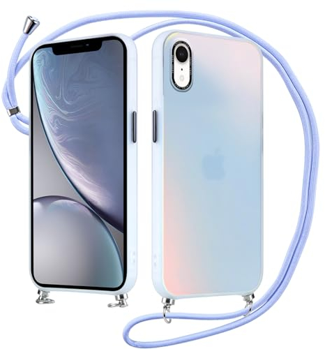 Xylota Handykette für iPhone XR 6.1 '' Hülle mit Band, Bunt Matt Silikon Handyhülle Bumper Case mit Kette Kordel Schlüsselband, TPU Stoßfeste Schutzhülle für iPhone XR zum Umhängen, Blau