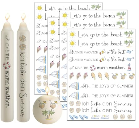 Bolosa 4 Stück Kerzentattoos, Rub on Sticker Sommer, Wasserschiebefolie Sommer, Kerzen Tattoo Sommer, Kerzen Sticker Sommer, Kerzenaufkleber Sommer, 19x14cm Kerzentattoo(Sommer C)