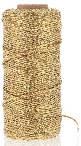 Ficelle de boulanger métallique dorée scintillante pour emballage cadeau avec matériaux d'emballage et de décoration de Noël - 91 m - Doré