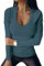 Chicrise Camiseta Manga Larga Mujer Color Sólido Cuello En V Punto Ajustada Básicas Jersey Elástico Informal Sueter Gris Azul Mediano 38-40