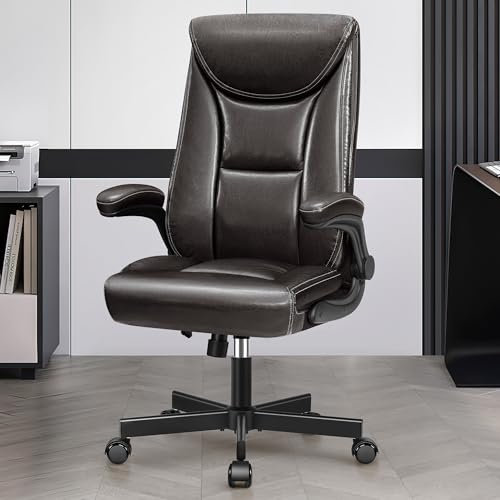 DoChair Chefsessel ergonomischer Bürostuhl aus Glänzendes PU-Leder hohe Rückenlehne 150KG Schreibtischstuhl mit Wippfunktion Office Chair Arbeitszimmer, Braun