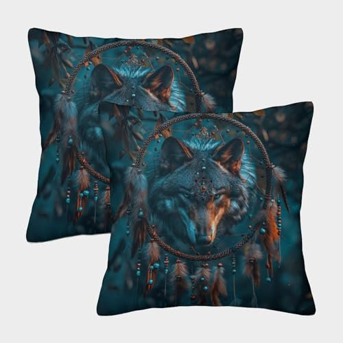 ENYISIYULO DekoRatteiv Kissenbezüge Wolf 2er-Set Modern Dekokissen Kissenbezüge künstlerischer Wolf Wohnzimmer Zierkissen Für Couch Stuhl Bett Garten Balkon 40x40cm