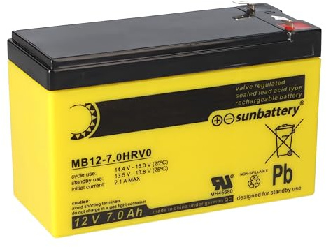 SUN Battery MB12-7HR AGM Akku 12V 8Ah Blei-Vlies-Akku - AGM Akku - Blei-Vlies-Akku - 12V - 8Ah - Kompakt - Notstromsysteme - USV-Anlagen - BSV-Anlagen