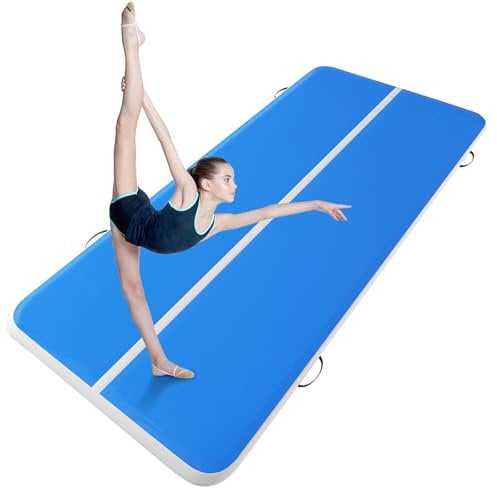 Breiter Air Tumbling Matte Aufblasbar 4x2x0,2m Trainingsmatte für Gymnastik, Yoga & Fitness, inkl. Pumpe & Handtasche, ideal für Zuhause, Park, Camping & Wasser