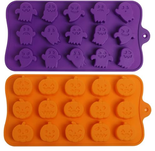 Halloween Chocolate Moulds,Pumpkin Ghost Silicone Moulds,Great for Making Hard Candy,Fondant,Jelly,Frozen Yogurt Treats,Ice Cubes with Fruit Juice,Pudding,Cake Decorations,Birthday Party