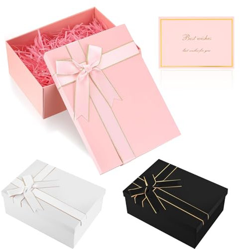 NVGVUP Confezione regalo con coperchio, 29 x 21 x 10 cm, rosa, confezione regalo con fiocchi, biglietti di auguri Raffia, grande profondità per San Valentino, compleanno, matrimonio, anniversario