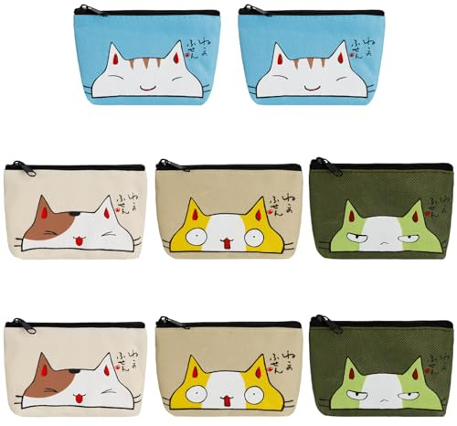 Dadabig 8 Piezas Monedero Pequeño Cartera, Monedero de Lona Dibujos Animados, Lindo Monedero Pequeño con Cremallera, Monedero para Niños para Llaves, Dinero, Tarjetasy Lápiz de Labios