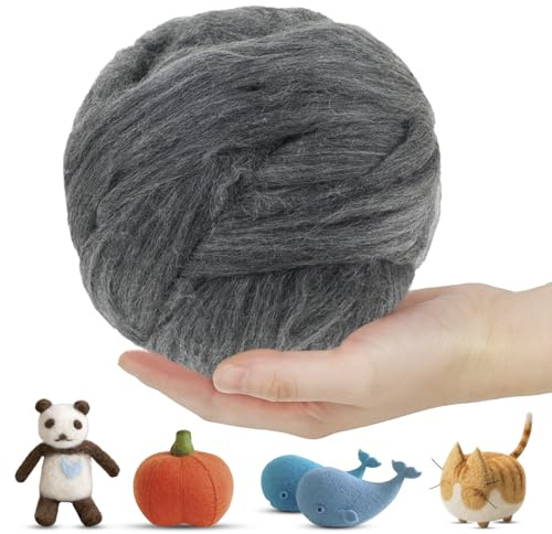 LEREATI 200g Filzwolle Hanf Grau, Filzwolle zum Trockenfilzen Und Nassfilzen, Filz Wolle zum Trockenfilzen, Wolle zum Filzen, Handspinnen, DIY Handwerk, Deko