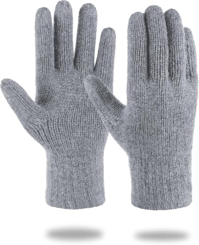 normani Merinohandschuhe Wollhandschuhe Outdoor Winterhandschuhe Strickhandschuhe Fingerhandschuhe aus 100% Merinowolle für Damen und Herren Farbe Hellgrau Größe L/XL