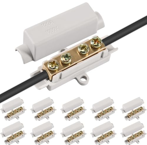 Silkwish 10 Stück Drahtverbinder aus Messing mit Doppelschrauben - Stoßdraht Klemmblock 1000 V 100 A Geeignet für 2,5 Bis 16 mm² Draht - Hochleistungs Kabelverbinder mit ABS-Gehäuse