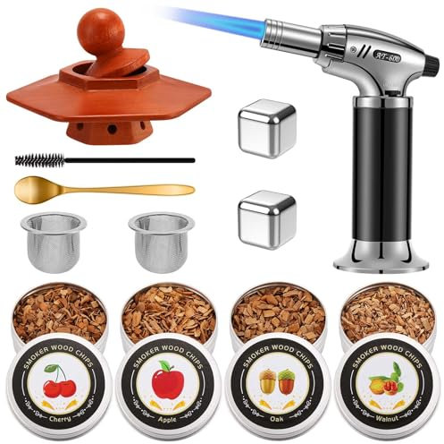Cocktail Smoker Kit mit Fackel - Whiskey Smoker Infuser Kit, Old Fashioned Drink Smoker Kit, Jahrestag und Geburtstag Bourbon Whiskey Geschenke für Männer, Vater, Ehemann, Freund (kein Butan)