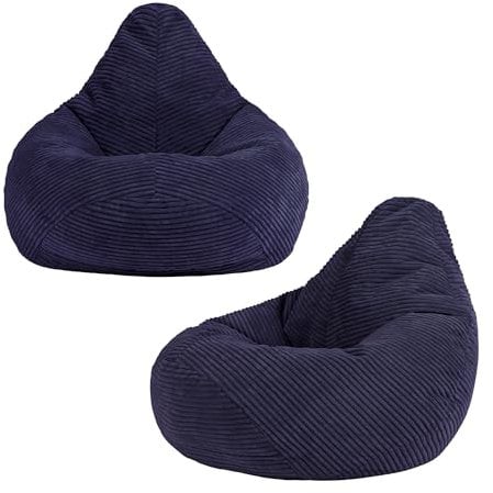 icon Dalton Sitzsack Kinder, Dunkelblau, 2er Pack, Flauschiger Cord Stoff, Sitzsack Cord mit Füllung, Bequemer Kinder Gaming Sessel, Kuschelsessel, Lese Sessel, Schlafzimmer, Kinderzimmer, Spielzimmer