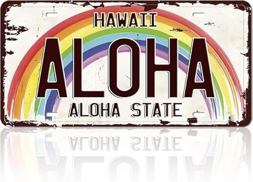 Geroclonup 15x30cm Aluminum Sign Hawaii License Plate Decor Aloha Sign Hawaiian Wall Art Beachy Room Decor Vintage Hawaiian License Plate Summer Aloha Metal Tin Signs Home Decor Gifts