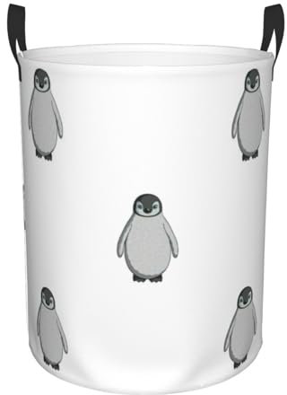 Wäschekorb mit grauem Pinguin-Druck, rund, Aufbewahrungskorb, Wäschekorb, Kleidung, Spielzeug