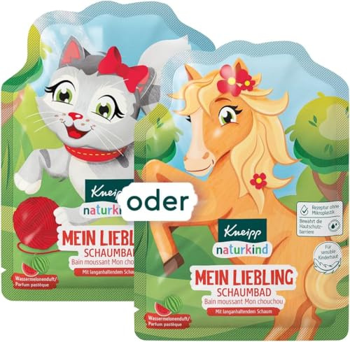 Kneipp Naturkind Schaumbad Mein Liebling, Badezusatz mit pflegendem Mandel-Öl und Wassermelonen-Extrakt für magischen Badespaß, fruchtiger Wassermelonenduft und rotes Wasser, ab 3 Jahren, 40 ml
